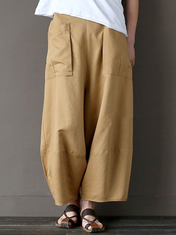 Simple 4 Colors Loose Linen Wide Leg Pants