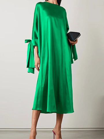 Original Urban Bowknot Tied Sleeves Green Midi Dress