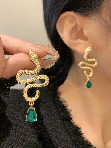 Contrast Color Rhinestone Snake Shape Earrings Accessories