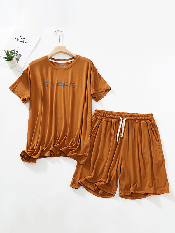 Short Sleeves Loose Round-neck T-shirt Top +Drawstring Elasticity Pleated Shorts Pajama Sets